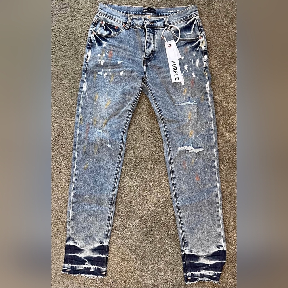 Purple Men's Slim Jeans - Distressed Blue